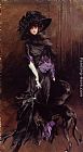 Portrait Canvas Paintings - Portrait of the Marchesa Luisa Casati, with a Greyhound